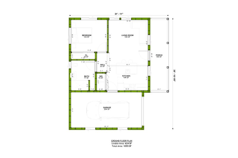 House Design - Floor Plan - Main Floor for Farmhouse House Plan #1106-169 - 1 bed, 1 bath