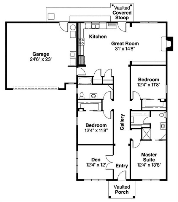 Architectural House Design - Ranch Floor Plan - Main Floor Plan #124-720