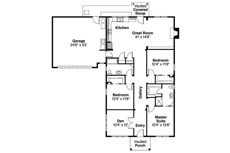 House Plan Design - Floor Plan - Main Floor for Ranch House Plan #124-720 - 3 bed, 2 bath