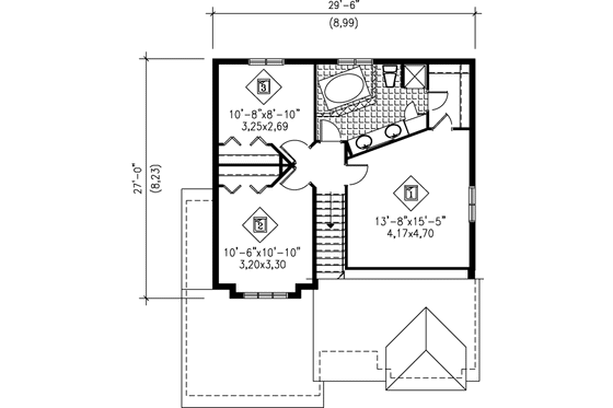 Floor Plan - Upper Floor for Contemporary House Plan #25-2102 - 3 bed, 1.5 bath