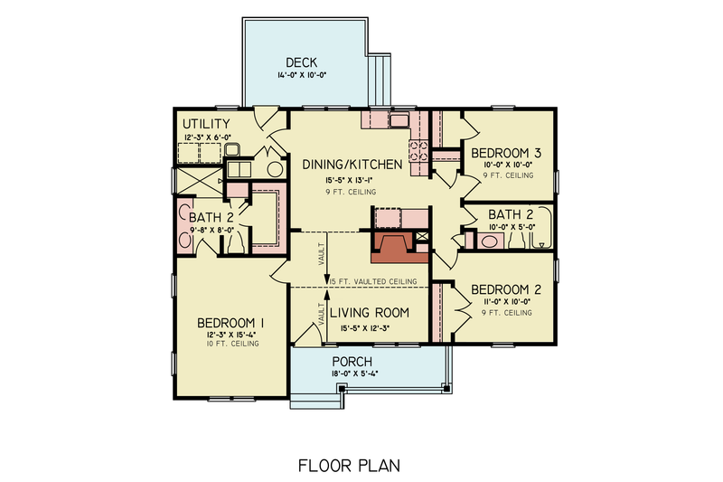 House Blueprint - Floor Plan - Main Floor for Bungalow House Plan #54-605 - 3 bed, 2 bath