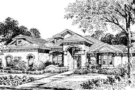 Exterior - Front Elevation for Mediterranean House Plan #135-153 - 4 bed, 3 bath