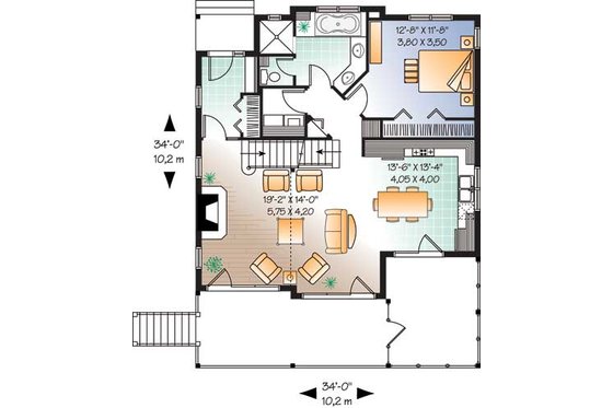 Floor Plan - Main Floor for Traditional House Plan #23-2174 - 3 bed, 2 bath