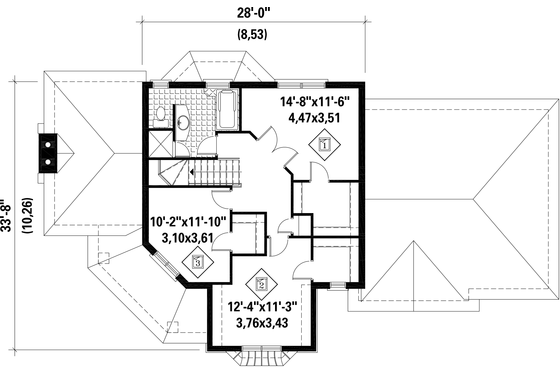 Floor Plan - Upper Floor for Victorian House Plan #25-4674 - 3 bed, 1 bath