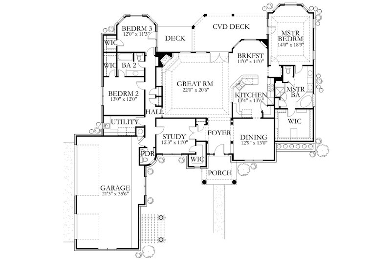 Architectural House Design - Floor Plan - Main Floor for Mediterranean House Plan #80-164 - 4 bed, 2.5 bath