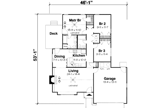 Floor Plan - Main Floor for Traditional House Plan #312-549 - 3 bed, 2 bath