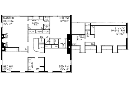 Floor Plan - Upper Floor for Colonial House Plan #72-308 - 4 bed, 4 bath