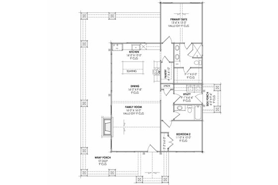 Floor Plan - Main Floor for Craftsman House Plan #1096-154 - 2 bed, 2 bath