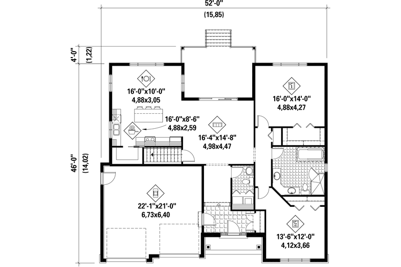 Home Plan - Floor Plan - Main Floor for Traditional House Plan #25-4539 - 2 bed, 1 bath