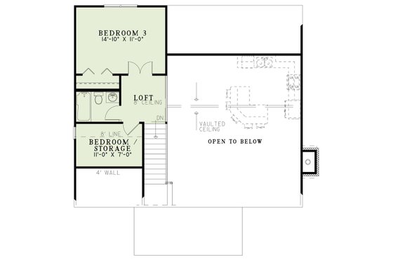 Floor Plan - Upper Floor for Cottage House Plan #17-2345 - 3 bed, 2 bath