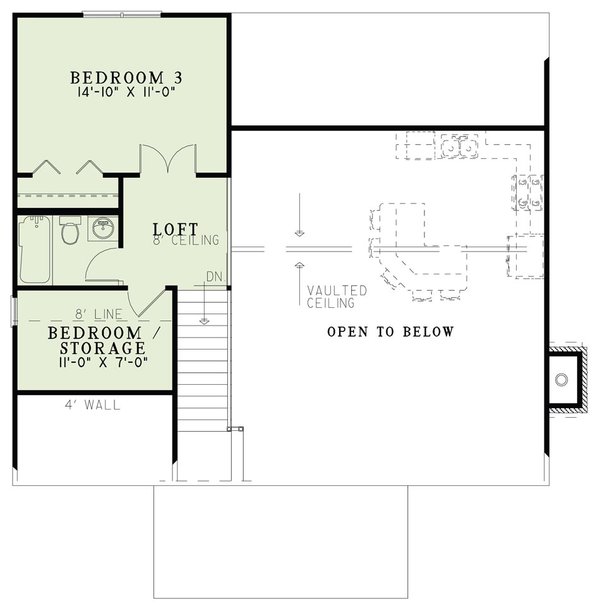 Floor Plan - Upper Floor for Cottage House Plan #17-2345 - 3 bed, 2 bath