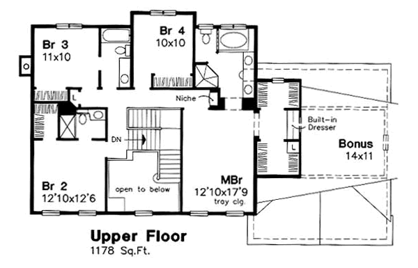 Colonial Floor Plan - Upper Floor Plan #50-187