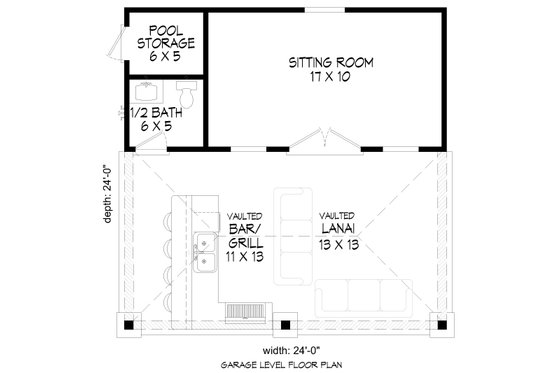 Floor Plan - Main Floor for Country House Plan #932-354, 0.5 bath