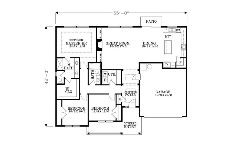 Architectural House Design - Floor Plan - Main Floor for Craftsman House Plan #53-464 - 3 bed, 2 bath