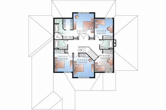 Floor Plan - Upper Floor for Mediterranean House Plan #23-2249 - 6 bed, 4.5 bath