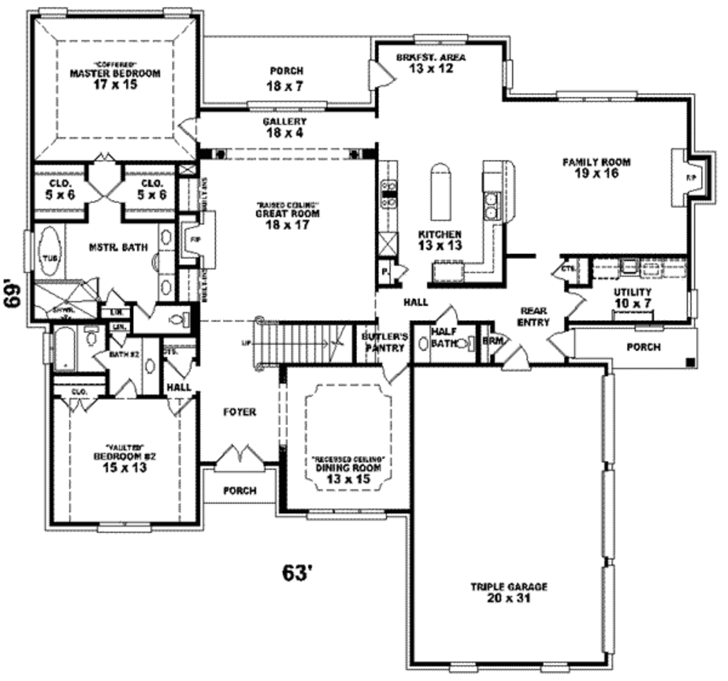 European Style House Plan - 4 Beds 3.5 Baths 4030 Sq/Ft Plan #81-627 ...