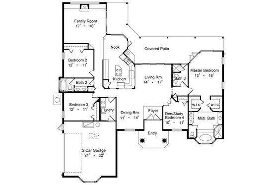Floor Plan - Main Floor for Mediterranean House Plan #417-218 - 4 bed, 3 bath