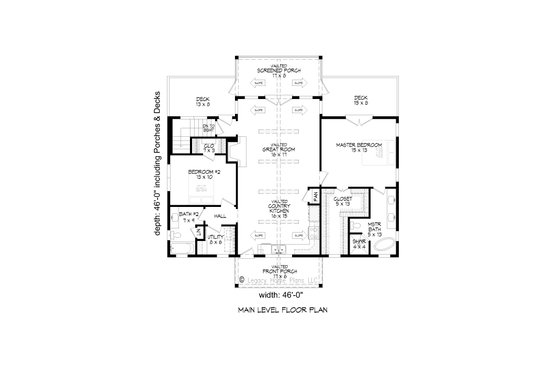 Floor Plan - Main Floor for Country House Plan #932-55 - 2 bed, 2 bath