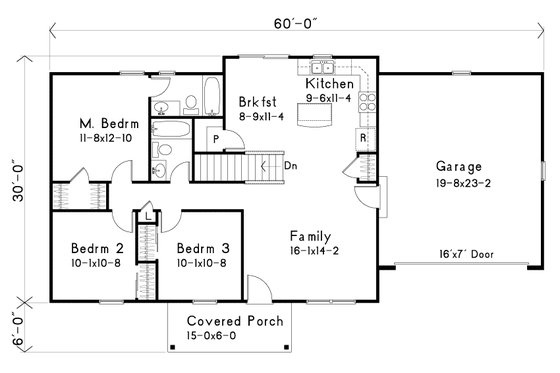 Floor Plan - Main Floor for Ranch House Plan #22-576 - 3 bed, 2 bath