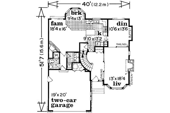 Floor Plan - Main Floor for European House Plan #47-577 - 3 bed, 3 bath