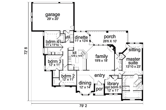 Floor Plan - Main Floor for European House Plan #84-254 - 4 bed, 3 bath