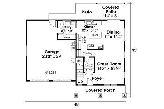 Floor Plan - Main Floor for Craftsman House Plan #124-566 - 3 bed, 2.5 bath