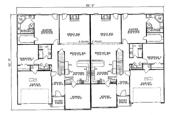 Floor Plan - Main Floor for Traditional House Plan #17-2029 - 3 bed, 2 bath