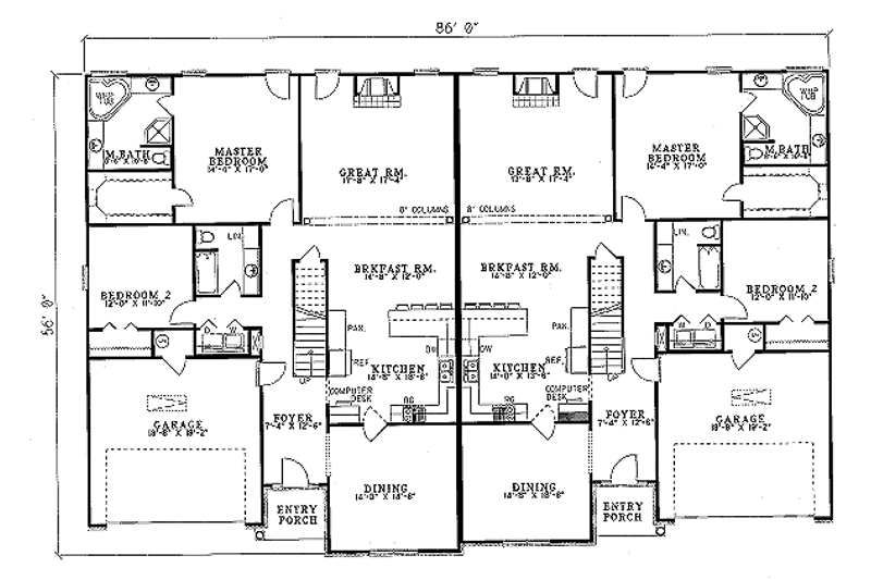 House Blueprint - Floor Plan - Main Floor for Traditional House Plan #17-2029 - 3 bed, 2 bath