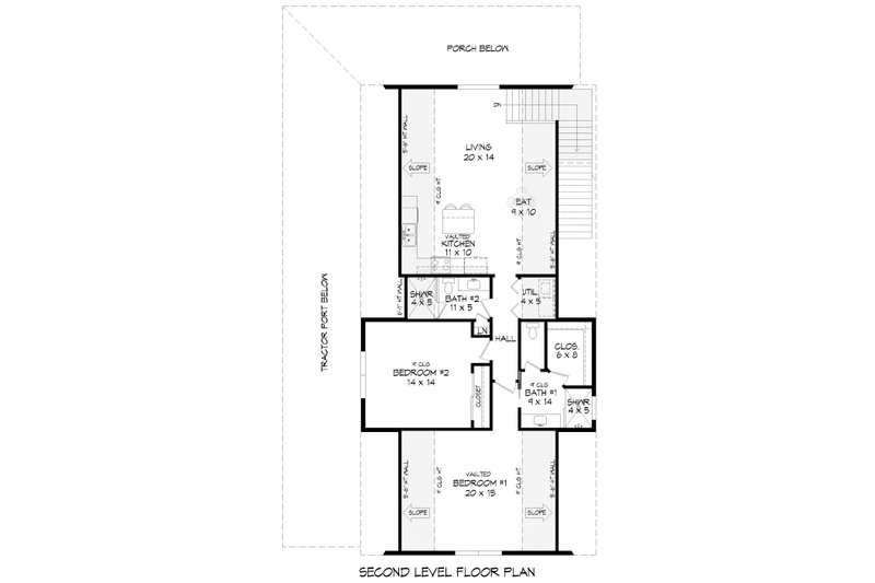 House Blueprint - Floor Plan - Upper Floor for Southern House Plan #932-1286 - 2 bed, 2.5 bath