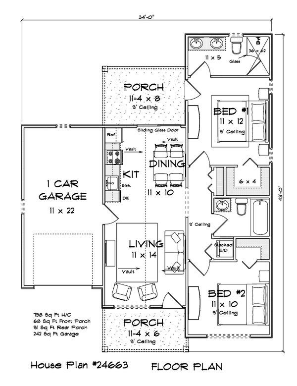 Architectural House Design - Floor Plan - Main Floor 1 for Cottage House Plan #513-2456 - 2 bed, 2 bath
