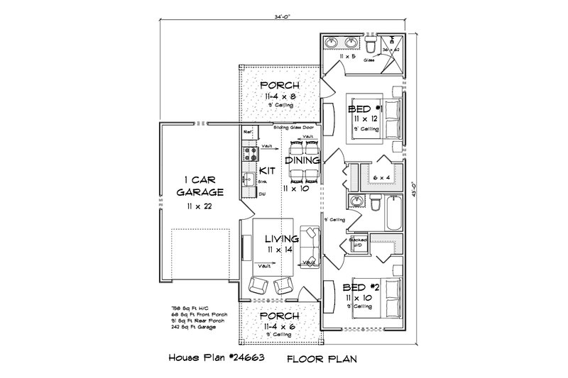 Architectural House Design - Floor Plan - Main Floor 1 for Cottage House Plan #513-2456 - 2 bed, 2 bath