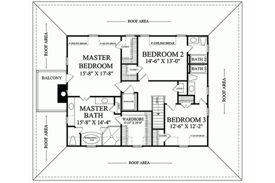 Floor Plan - Upper Floor for Southern House Plan #137-254 - 3 bed, 3.5 bath