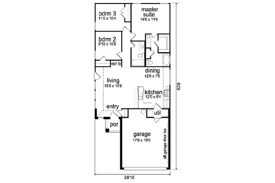 Floor Plan - Main Floor for Traditional House Plan #84-296 - 3 bed, 2 bath