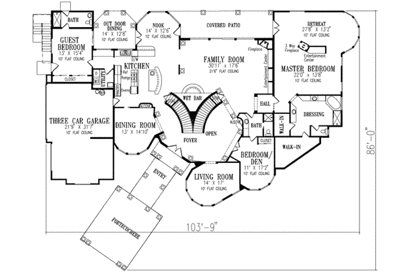 Architectural House Design - Floor Plan - Main Floor for Mediterranean House Plan #1-941 - 6 bed, 7 bath