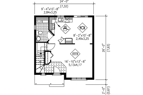 Floor Plan - Main Floor for Traditional House Plan #25-4022 - 3 bed, 1.5 bath