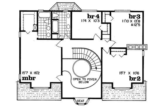 Floor Plan - Upper Floor for Tudor House Plan #47-446 - 4 bed, 3 bath
