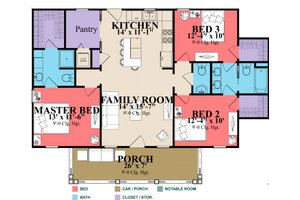 Floor Plan - Main Floor for Farmhouse House Plan #63-419 - 3 bed, 2.5 bath