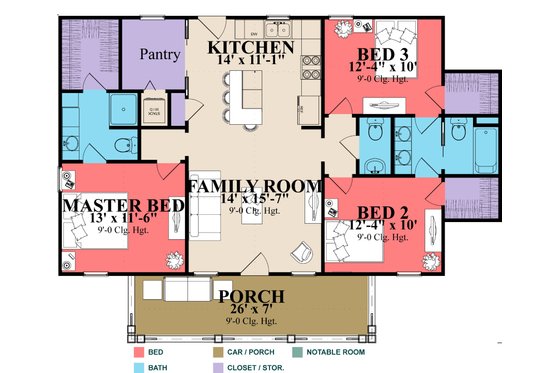 Floor Plan - Main Floor for Farmhouse House Plan #63-419 - 3 bed, 2.5 bath