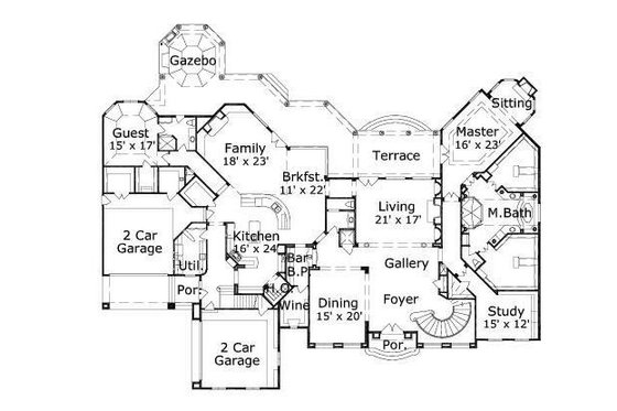 Floor Plan - Main Floor for European House Plan #411-421 - 5 bed, 5.5 bath