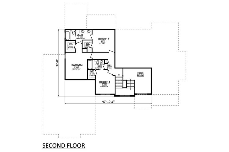 House Blueprint - Floor Plan - Upper Floor for Contemporary House Plan #1089-30 - 4 bed, 3.5 bath