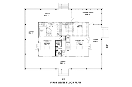 Floor Plan - Main Floor for Southern House Plan #81-13804 - 3 bed, 3.5 bath