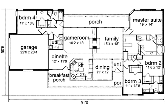 Floor Plan - Main Floor for Country House Plan #84-149 - 4 bed, 3 bath