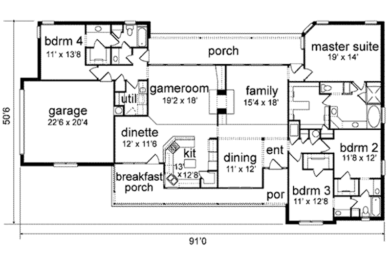 Home Plan - Floor Plan - Main Floor for Country House Plan #84-149 - 4 bed, 3 bath