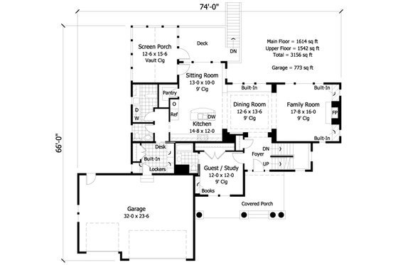 Floor Plan - Main Floor for Traditional House Plan #51-445 - 4 bed, 3.5 bath