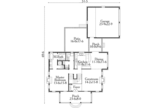 Floor Plan - Main Floor for Southern House Plan #406-179 - 3 bed, 2.5 bath