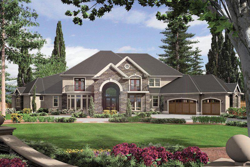 Architectural House Design - Front View - 6500 square foot European home