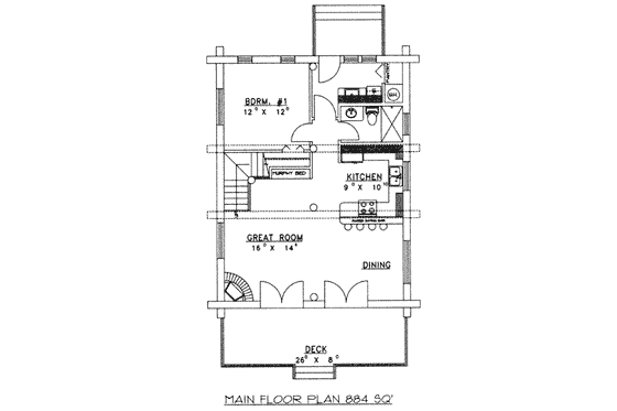 Floor Plan - Main Floor for Log House Plan #117-476 - 1 bed, 1 bath