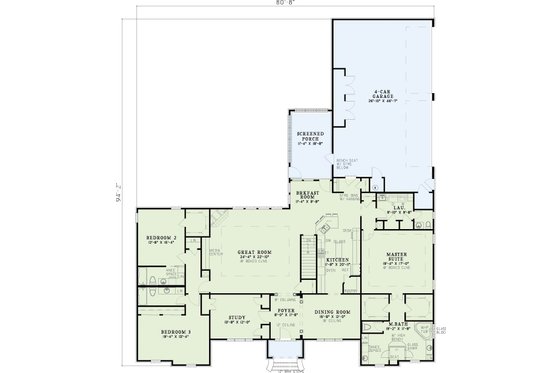 Floor Plan - Main Floor for Traditional House Plan #17-1014 - 4 bed, 4.5 bath