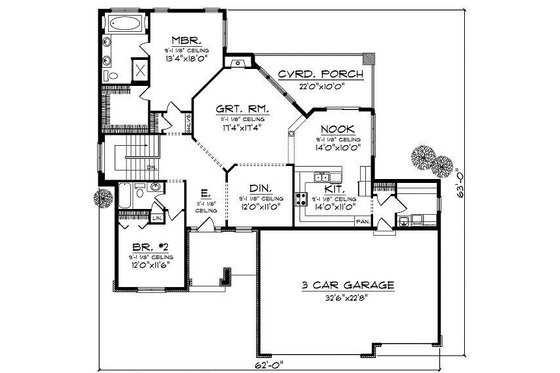Floor Plan - Main Floor for Ranch House Plan #70-864 - 2 bed, 2 bath