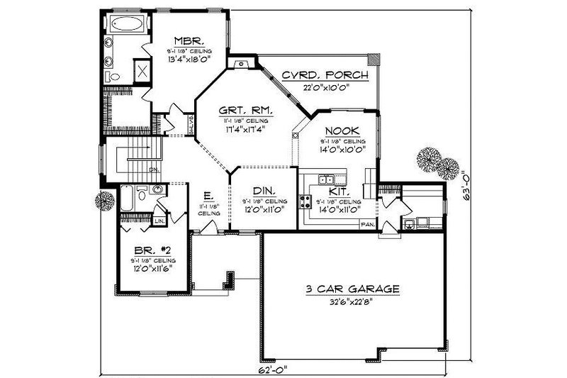 Dream House Plan - Floor Plan - Main Floor for Ranch House Plan #70-864 - 2 bed, 2 bath